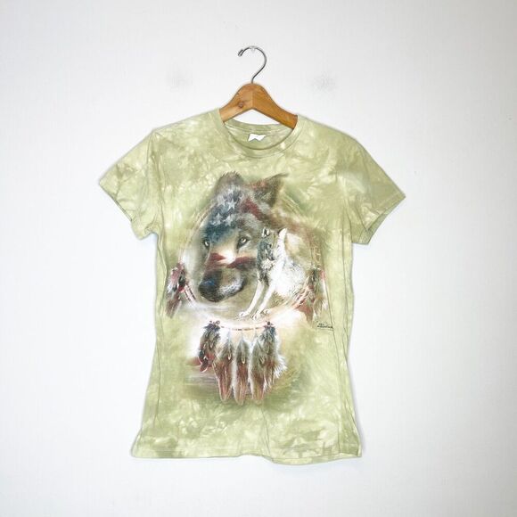 The Mountain M Medium Wolf T-Shirt Green Tie Dye Short Sleeve Native American - Picture 3 of 7